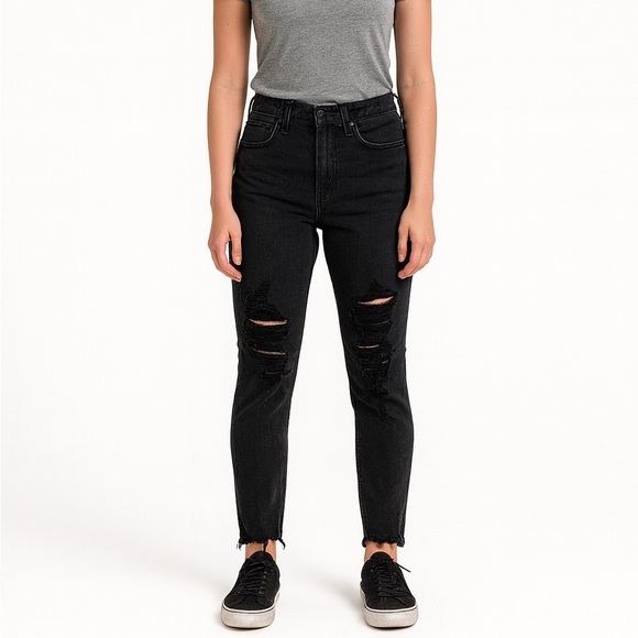 American Eagle Size 0 Black Distressed Super High-Rise Jeggings - Picture 1 of 8